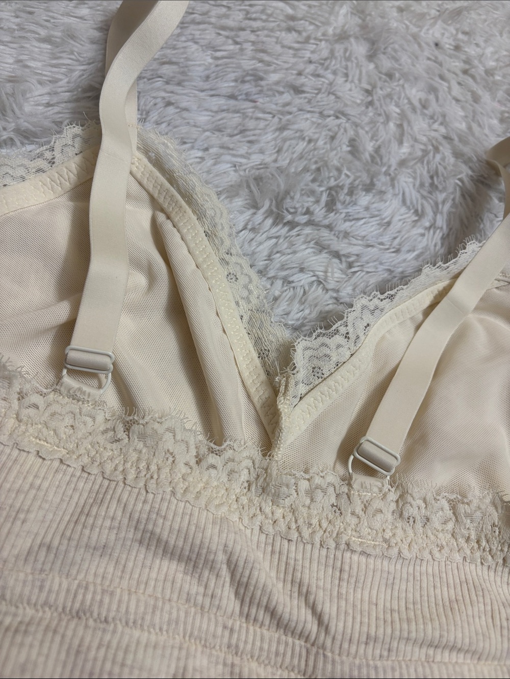 NWT Aerie Ribbed Eyelash Lace Trim Longline Bralette Size XL Heather Frost - Picture 7 of 13